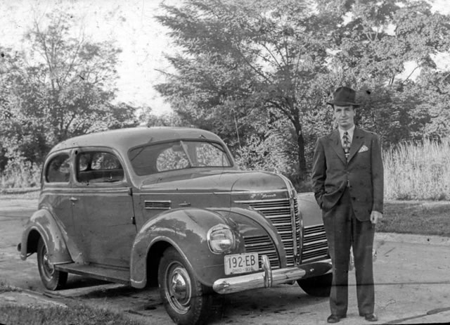 Cedric Gordon and one of his first new cars a 1938 Chevrolet